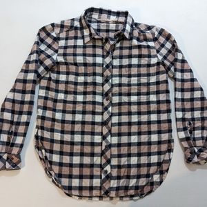 Athleta Blue Plaid Flannel Button Down Long Sleeve Shirt Top Size XS P.